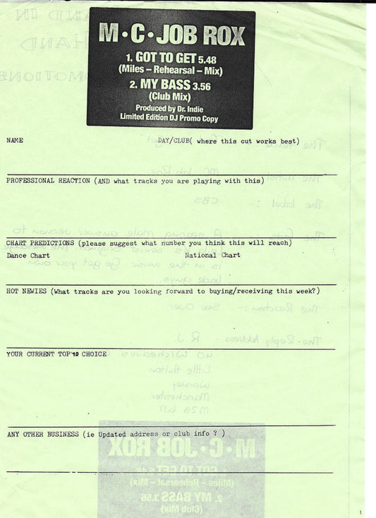 Mc Job Rox - Got To Get (Miles-Rehearsal-Mix) (12", W/Lbl)