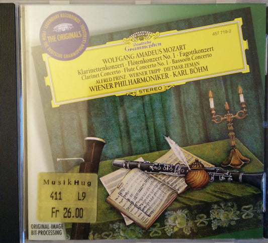 Wolfgang Amadeus Mozart : Alfred Prinz, Werner Tripp, Dietmar Zeman, Wiener Philharmoniker - Karl Böhm - Klarinettenkonzert • Flötenkonzert No. 1 • Fagottkonzert = Clarinet Concerto • Flute Concerto No. 1 • Bassoon Concerto (CD, Comp, RM)