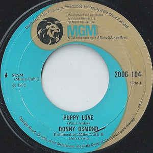 Donny Osmond - Puppy Love (7", Single, Lar)