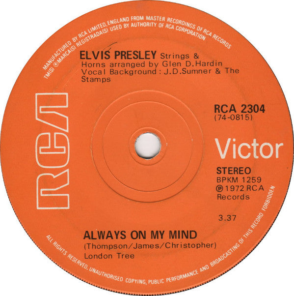 Elvis Presley - Always On My Mind / Separate Ways (7", Sol)