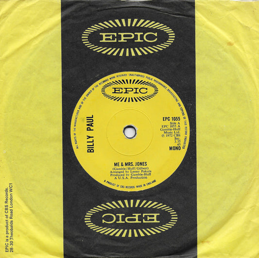 Billy Paul - Me & Mrs Jones (7", Single, Mono, Sol)