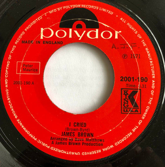 James Brown - I Cried / Get Up, Get Into It, Get Involved (Part 1) (7", Single, Lar)
