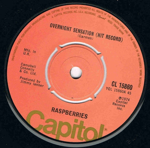 Raspberries - Overnight Sensation (Hit Record) (7", Single, RE)