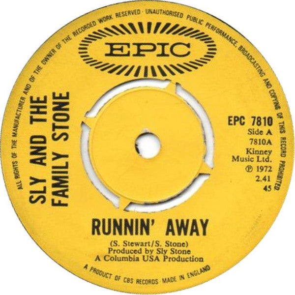 Sly And The Family Stone* - Runnin' Away (7", Single, 4-P)