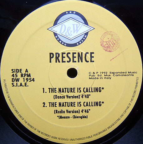 Presence (3) - The Nature Is Calling (12")