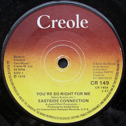 Eastside Connection - You're So Right For Me (7", Single)
