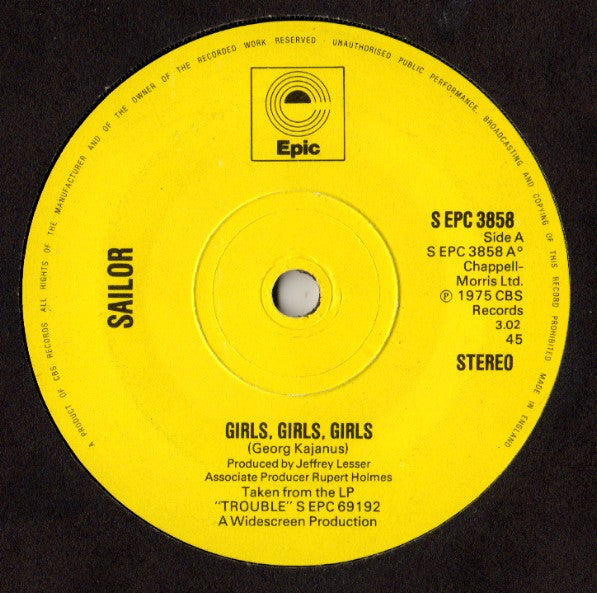 Sailor - Girls, Girls, Girls (7", Single, Sol)
