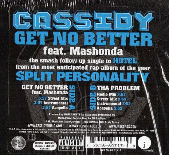 Cassidy (3) Feat. Mashonda - Get No Better (12")