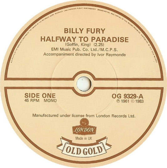 Billy Fury - Halfway To Paradise / Last Night Was Made For Love (7", RE)