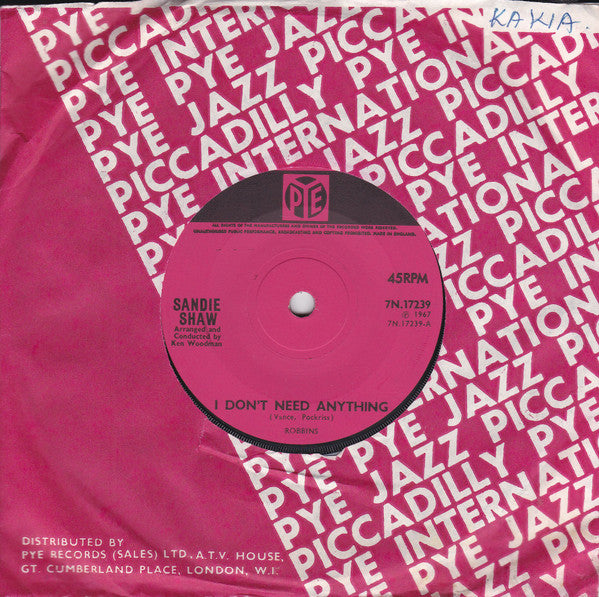 Sandie Shaw - I Don't Need Anything (7", Single, Sol)