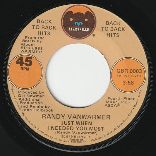Randy Vanwarmer - Just When I Needed You Most / Gotta Get Out Of Here (7", RE)