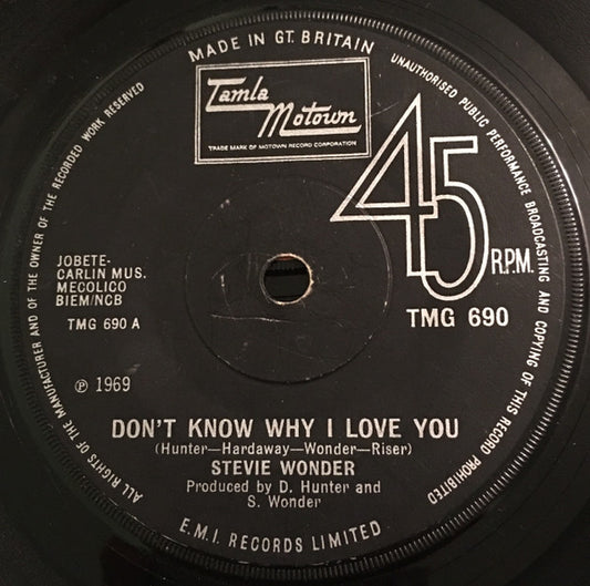 Stevie Wonder - Don't Know Why I Love You (7", Single, RP, Sol)
