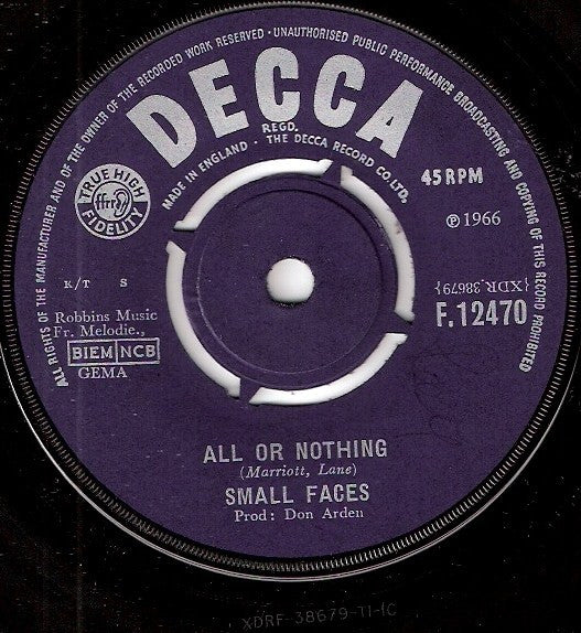 Small Faces - All Or Nothing (7", Single)