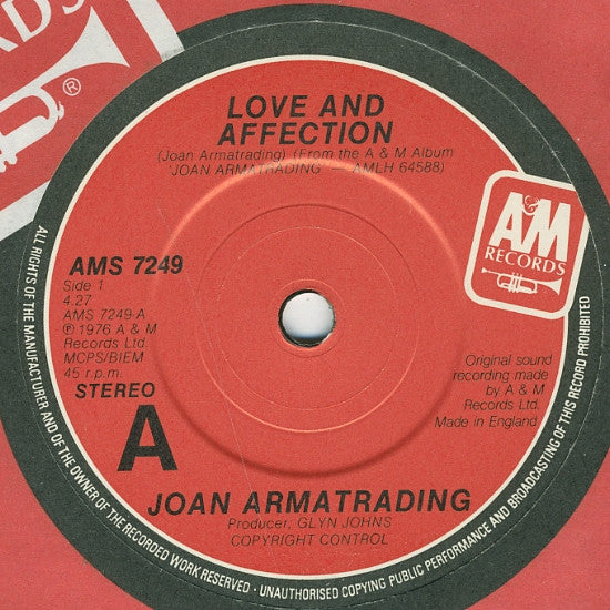 Joan Armatrading - Love And Affection (7", Single, RP, Red)