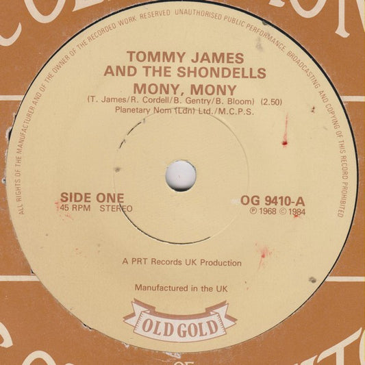 Tommy James And The Shondells* - Mony Mony (7", Single, RE)