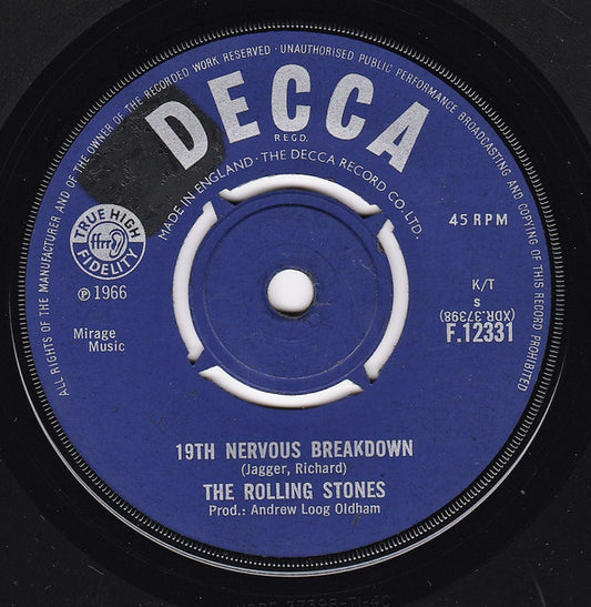 The Rolling Stones - 19th Nervous Breakdown / As Tears Go By (7", Single)