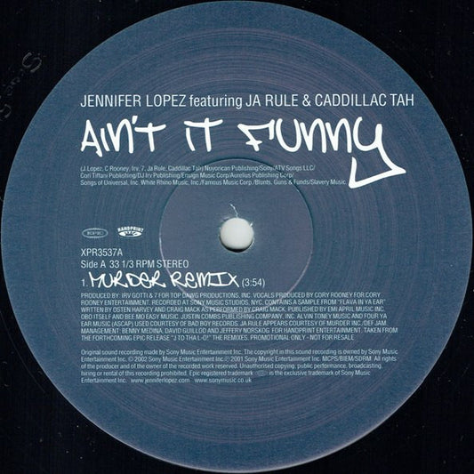 Jennifer Lopez Featuring Ja Rule & Caddillac Tah - Ain't It Funny (Murder Remix) (12", Promo)