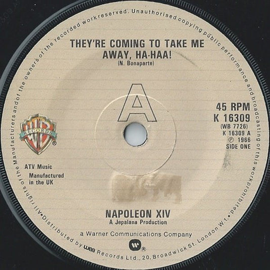 Napoleon XIV - They're Coming To Take Me Away, Ha-Haa! (7", Single, RE)