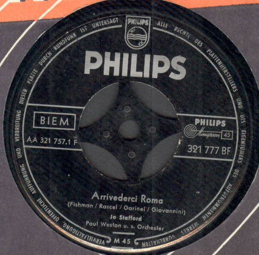 Jo Stafford - Arrivederci Roma (7", Mono)