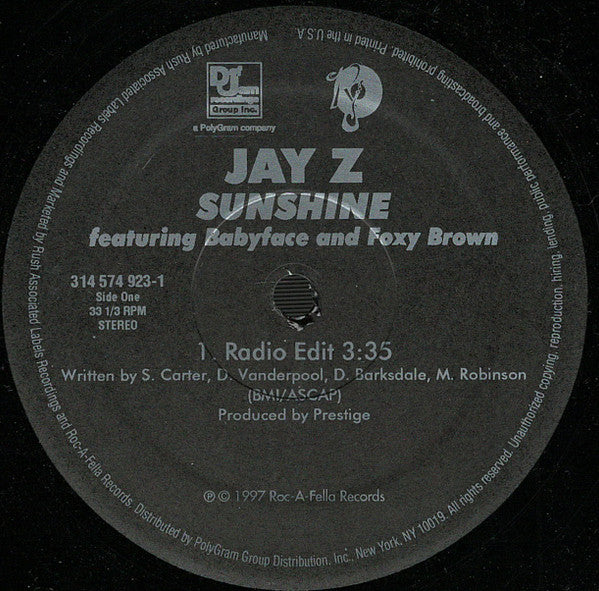 Jay Z* featuring Babyface and Foxy Brown - Sunshine (12", Single)