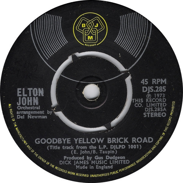Elton John - Goodbye Yellow Brick Road (7", Single, Kno)