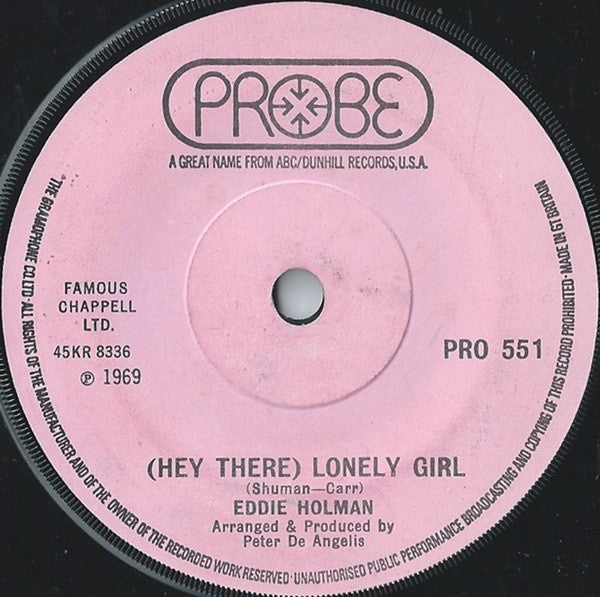 Eddie Holman - (Hey There) Lonely Girl (7", Single, RE, Sol)