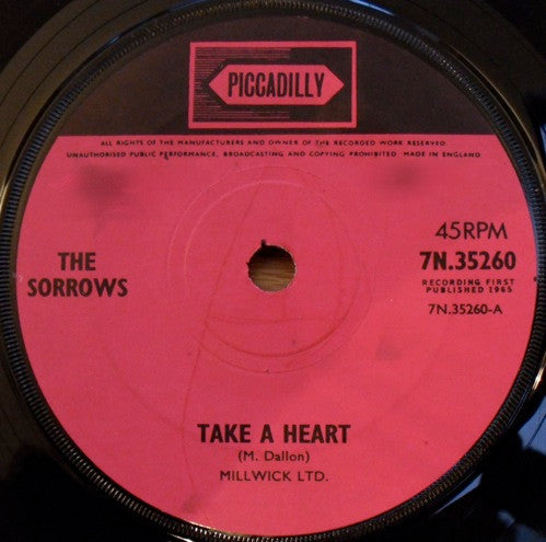 The Sorrows - Take A Heart (7", Single, Sol)