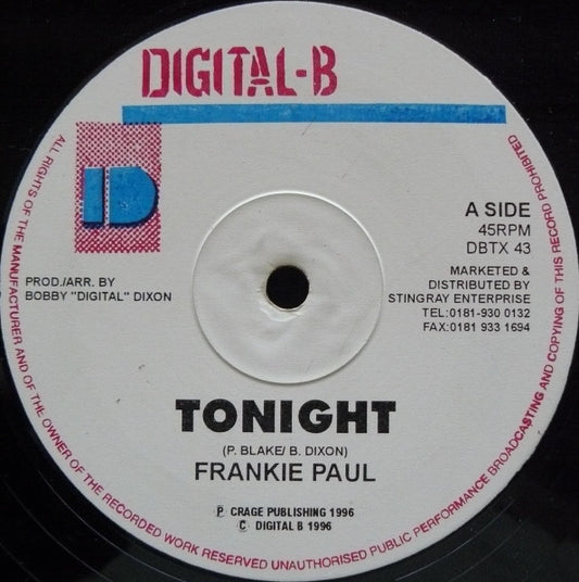 Frankie Paul / Digital B All Stars - Tonight / Version (12")