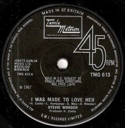 Stevie Wonder - I Was Made To Love Her (7", Single, Sol)
