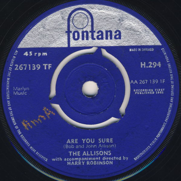 The Allisons - Are You Sure (7", Single, Pus)