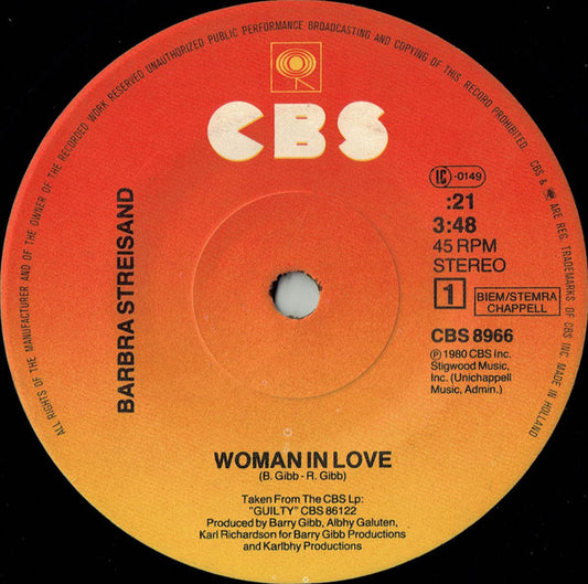 Barbra Streisand - Woman In Love (7", Single, Sol)