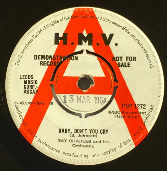 Ray Charles And His Orchestra - Baby, Don't You Cry (7", Single, Promo)