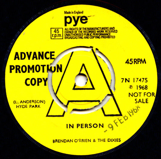 Brendan O'Brien (4) and The Dixies - In Person (7", Single, Promo, 4-p)