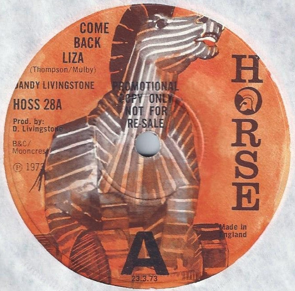 Dandy Livingstone - Come Back Liza (7", Promo)