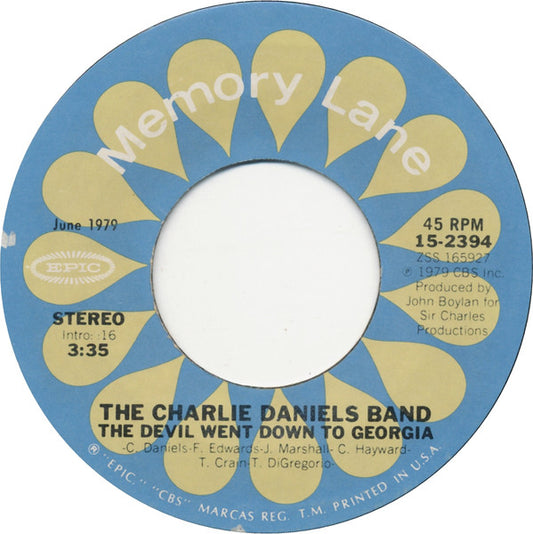 The Charlie Daniels Band - The Devil Went Down To Georgia (7", Single, RE)