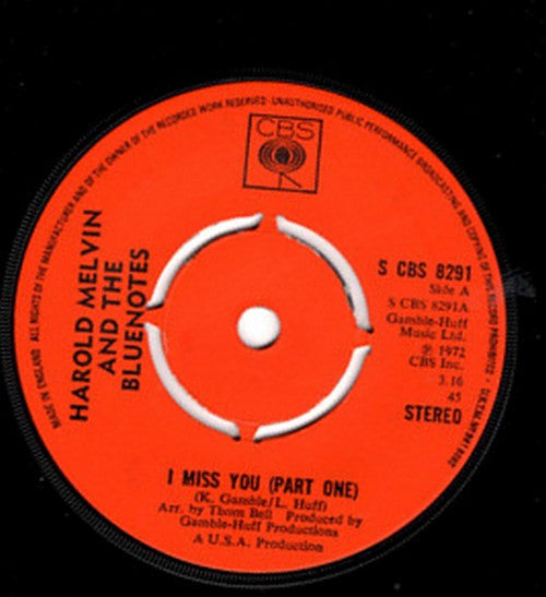 Harold Melvin And The Bluenotes* - I Miss You (Part One) (7", Single, 4 P)