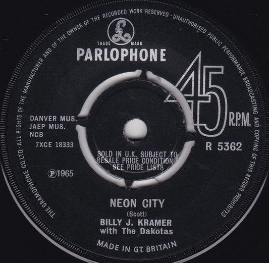 Billy J. Kramer With The Dakotas* - Neon City / I'll Be Doggone (7", Single, Con)