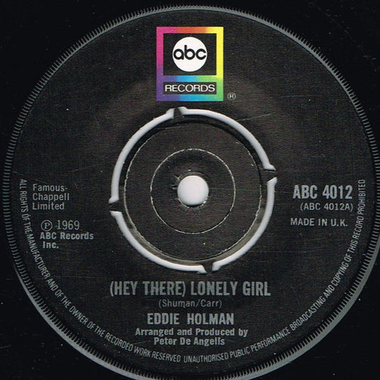Eddie Holman - (Hey There) Lonely Girl (7", Single, RE)