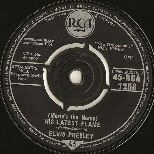 Elvis Presley - (Marie's The Name) His Latest Flame (7", Single)