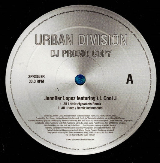Jennifer Lopez Feat. LL Cool J - All I Have (12", Promo)