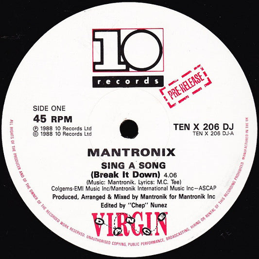 Mantronix - Sing A Song (12", Promo)