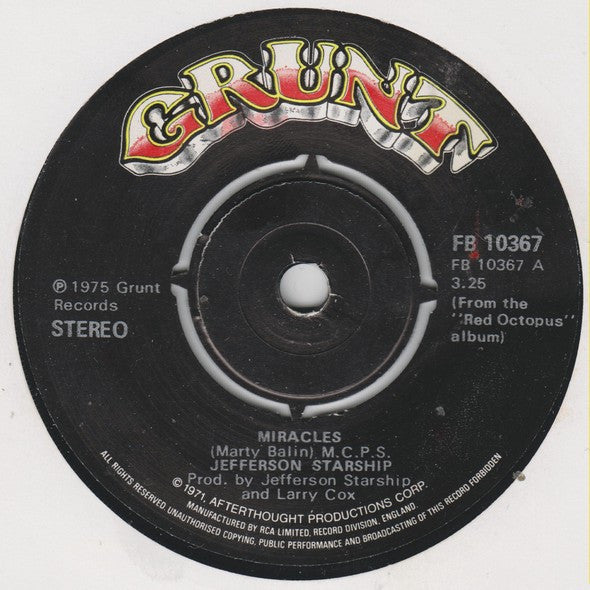 Jefferson Starship - Miracles (7", Single)