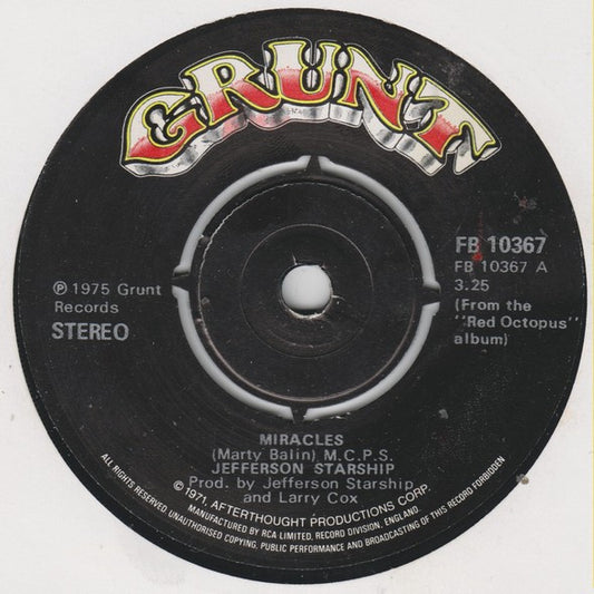 Jefferson Starship - Miracles (7", Single)
