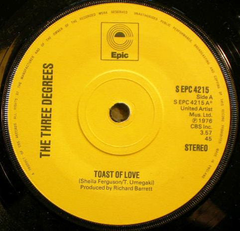 The Three Degrees - Toast Of Love (7", Single)