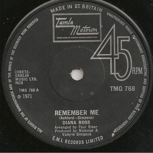 Diana Ross - Remember Me  (7", Single, Sol)