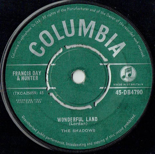 The Shadows - Wonderful Land (7", Single, Mono, Gre)
