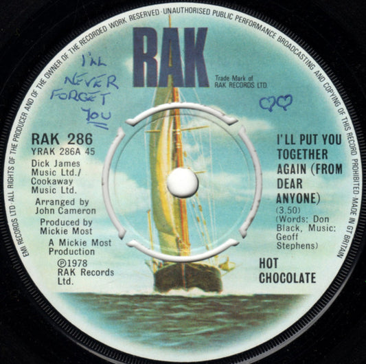 Hot Chocolate - I'll Put You Together Again (From Dear Anyone) (7", Single, Com)
