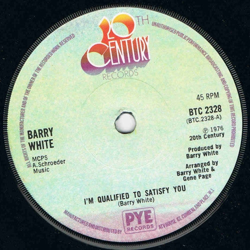 Barry White - I'm Qualified To Satisfy You (7", Single, Sol)