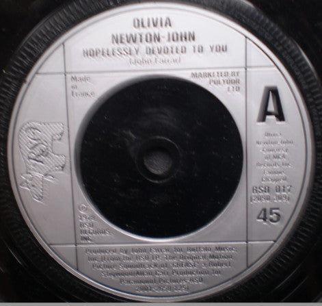 Olivia Newton-John - Hopelessly Devoted To You (7", Single, Inj)