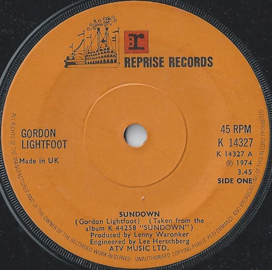 Gordon Lightfoot - Sundown (7", Single, Sol)